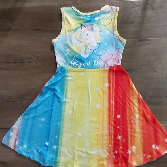 Girls 100% Polyester Zuko Cert Rainbow Sleeveless Dress W/Horse Ages 3/4 Size XS - Picture 2 of 3